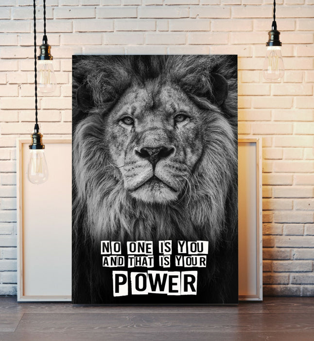 LION HEAD BLACK AND WHITE CANVAS WALL ART PRINT ARTWORK STRENGTH POWER QUOTE