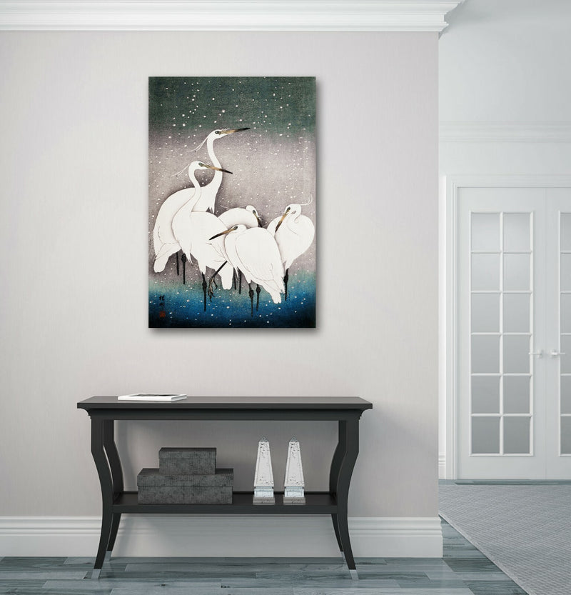 Oriental Birds Canvas Art – Japanese Crane Painting | Premium Satin Finish Wall Decor
