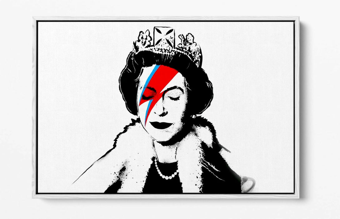 BANKSY QUEEN DAVID BOWIE -FLOAT EFFECT CANVAS WALL ART PIC PRINT- BLACK & WHITE