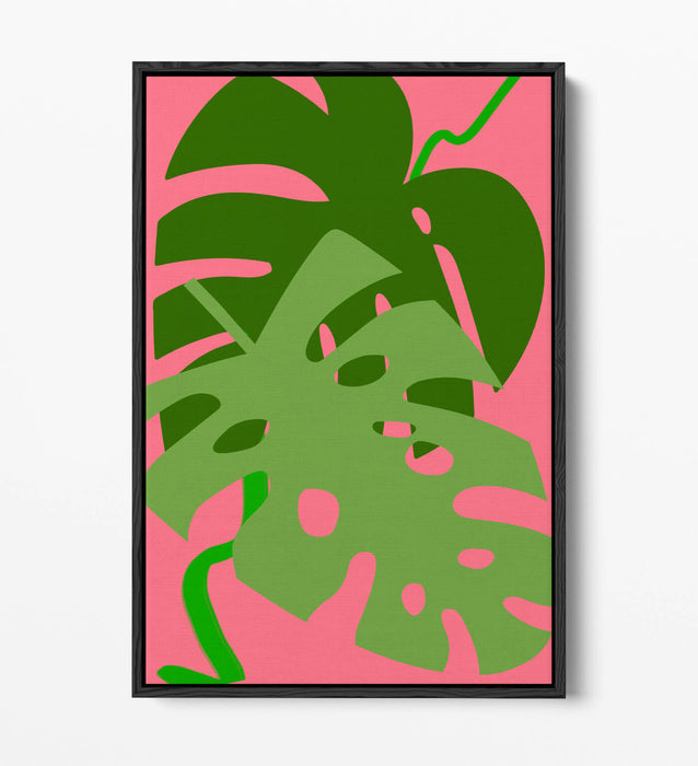 MONSTERA LEAVES BOTANICAL TRENDY MINIMALIST -FLOAT EFFECT CANVAS WALL ART PRINT