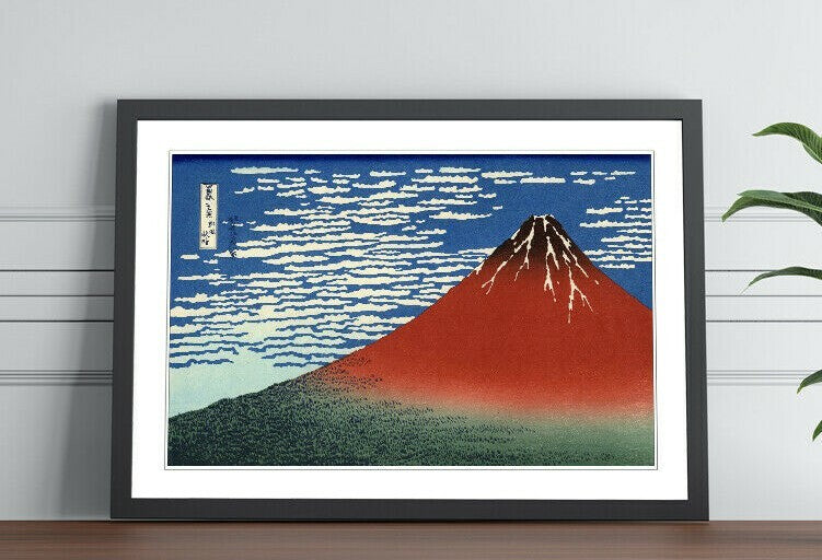 Hokusai Mount Fuji Poster - Red Framed Art Print on Matte Paper, Ready to Hang