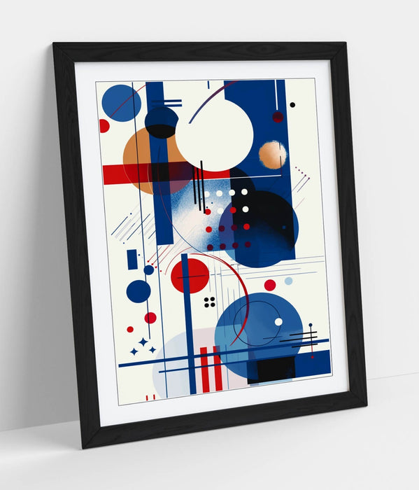 Framed Wall Art - Blue Red Abstract Kandinsky Style Modern Print - UK Handmade