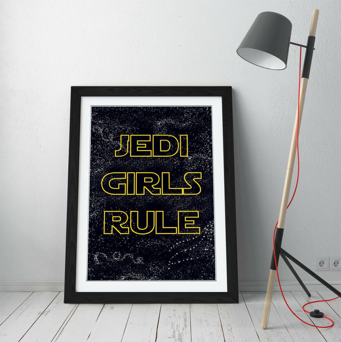 "JEDI GIRLS RULE" STAR WARS STYLE QUOTE KIDS ROOM -FRAMED WALL ART PICTURE PRINT