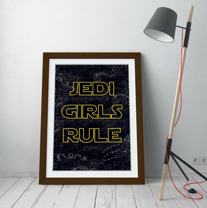 "JEDI GIRLS RULE" STAR WARS STYLE QUOTE KIDS ROOM -FRAMED WALL ART PICTURE PRINT