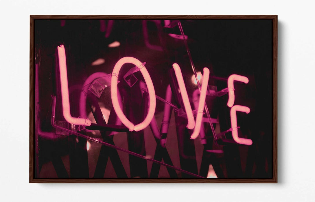 Pink Neon Wall Art - Floating Effect Canvas Print With Glowing Love Sign