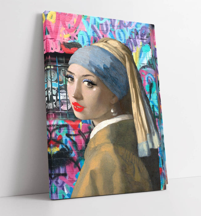 Canvas Wall Art – Vermeer Girl With The Pearl Earring Graffiti Print On Archival Grade Canvas