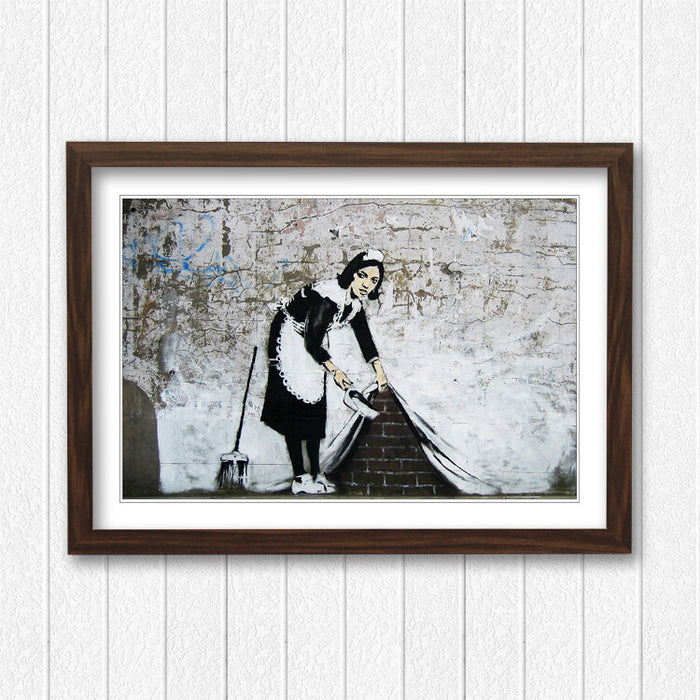 Banksy Framed Poster – Urban Street Art Print With Woodgrain Frame