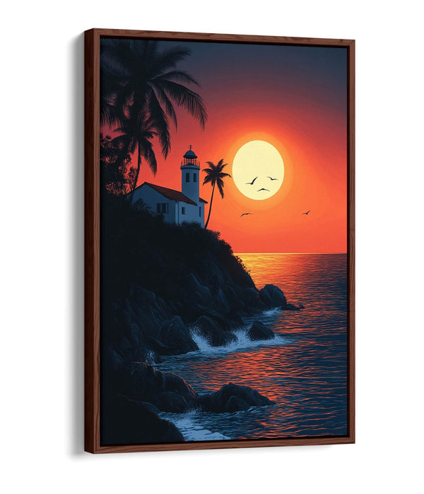 Coastal Canvas Wall Art – Orange Sunset Print With Float Effect Frame