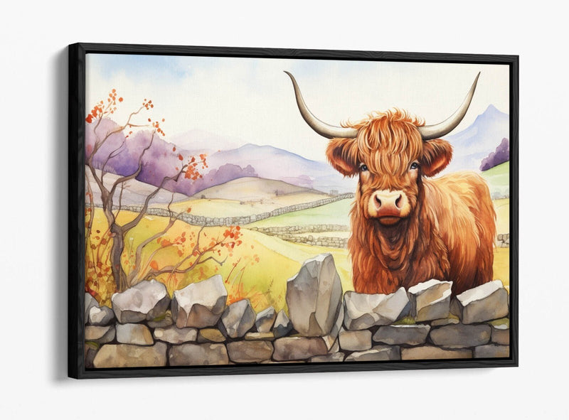 Canvas Wall Art – Highland Cow Print With Float Effect On Premium MDF Frame