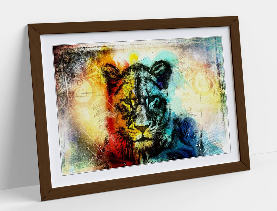 MULTI COLOUR LIONESS SKETCH -FRAMED ART POSTER PICTURE PRINT