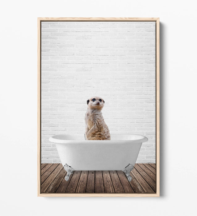 MEERKAT IN BATHTUB -QUIRKY BATHROOM FLOAT EFFECT CANVAS WALL ART FUNNY PRINT