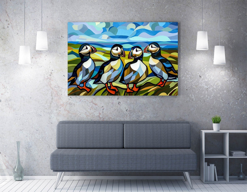 Puffins Canvas Art - Seaside Wall Decor | Handmade Canvas Print with Vibrant Color