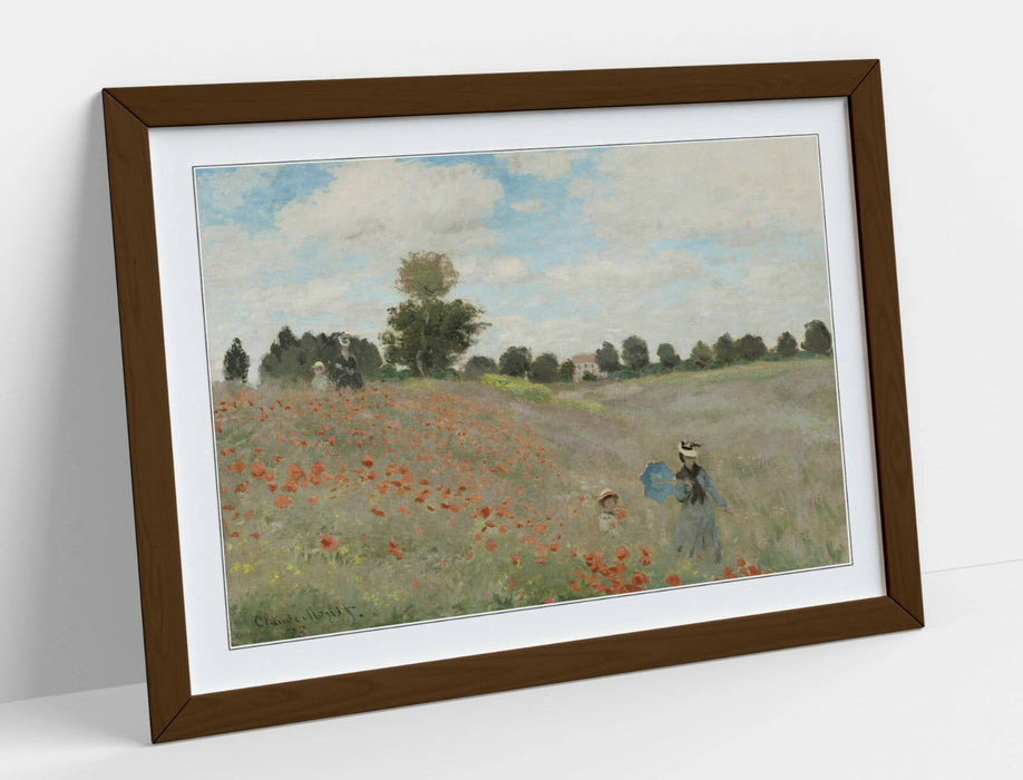 Claude Monet Poster - Framed Art Print with Blue Red Poppy Field Artwork