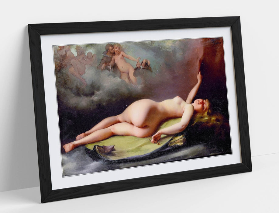 Framed Wall Art - Luis Ricardo Falero Reclining Nude Poster Print With Faux Wood Frame