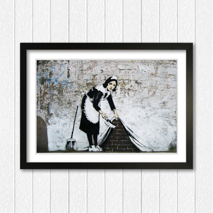 Banksy Framed Poster – Urban Street Art Print With Woodgrain Frame