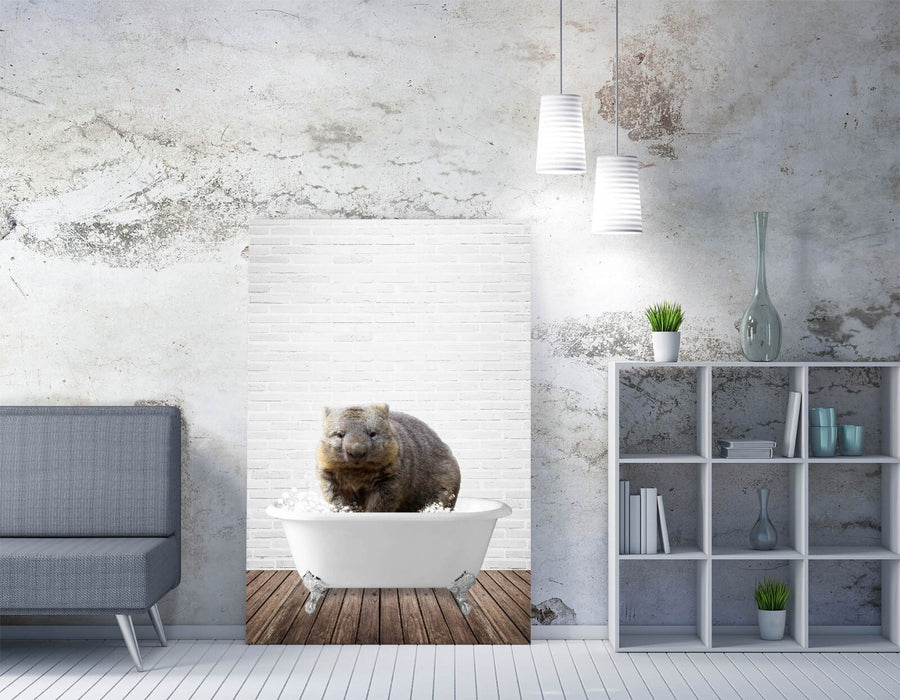 WOMBAT IN BATHTUB -CANVAS WALL ART PRINT ARTWORK ANIMAL FRAMED BATHROOM