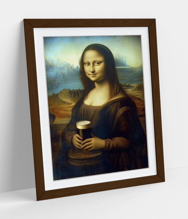 Funny Framed Wall Art – Mona Lisa Holding Pint of Stout | Handmade UK Poster Print