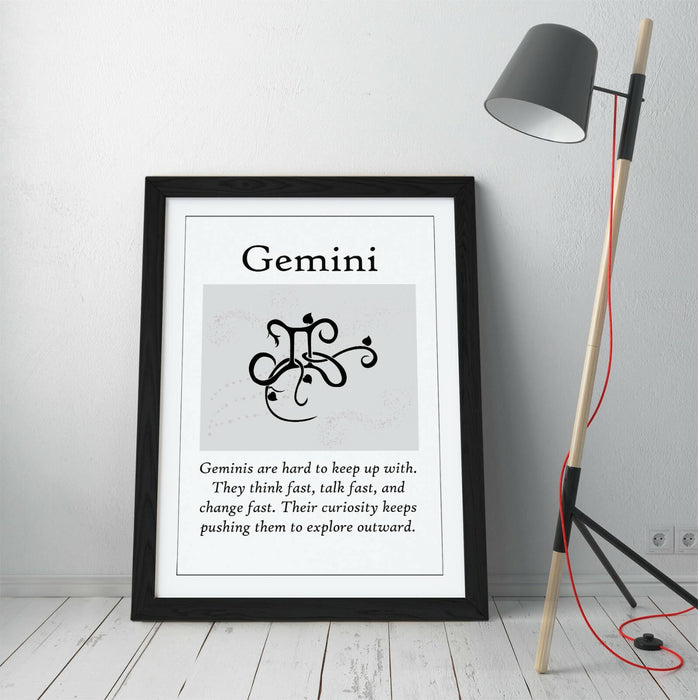 GEMINI STAR SIGN ZODIAC ASTOLOGY QUOTE SLOGAN -FRAMED WALL ART PICTURE PRINT