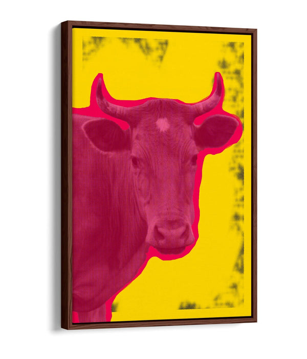 POP ART PINK COW WARHOL INSPIRED -FLOAT EFFECT CANVAS WALL ART PRINT