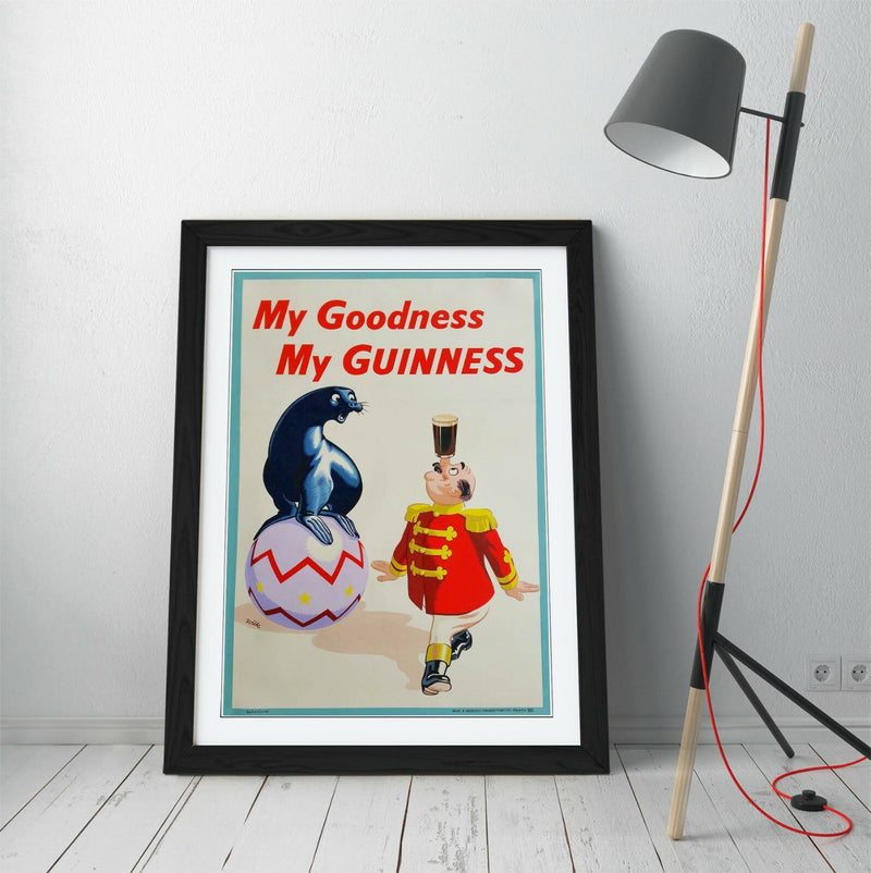 Vintage Guinness Poster - Framed Wall Art Picture Print With Woodgrain Frame