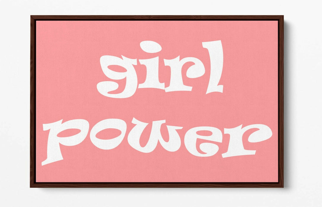 "GIRL POWER" GROOVY FEMINIST SLOGAN 2 -FLOAT EFFECT CANVAS WALL ART PRINT- WHITE