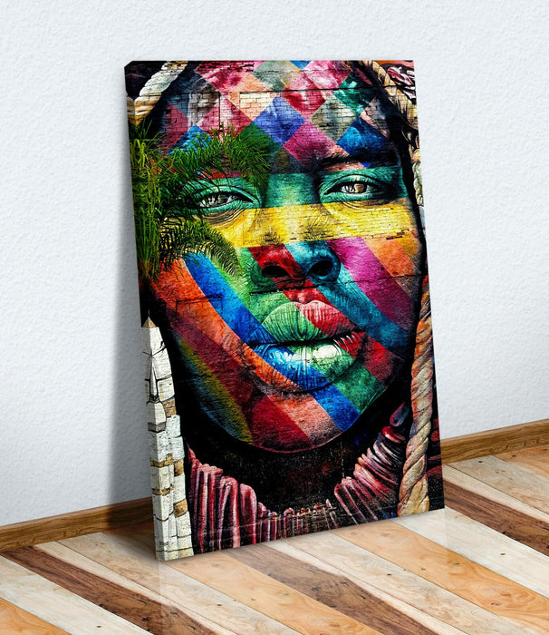Canvas Wall Art | Graffiti Artwork Black Woman Print - Multi Colour Premium Varnish Finish
