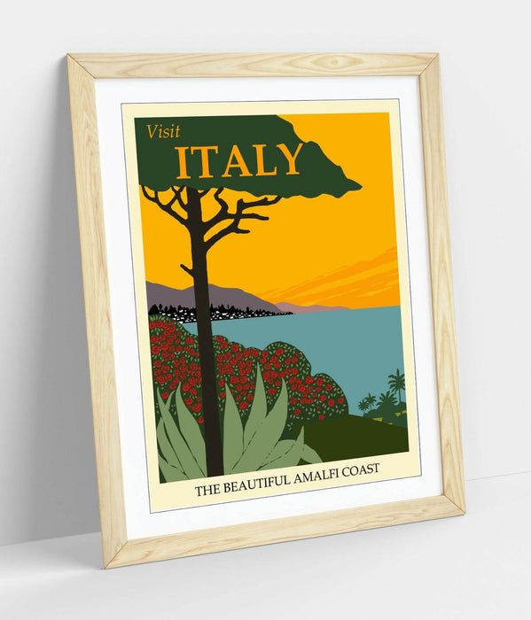 VINTAGE RETRO ITALY TRAVEL POSTER -FRAMED WALL ART PICTURE PRINT- BLUE, GREEN
