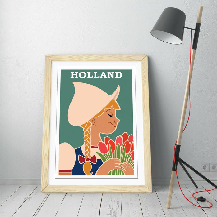 VINTAGE RETRO HOLLAND TRAVEL POSTER -FRAMED WALL ART PICTURE PRINT- TEAL