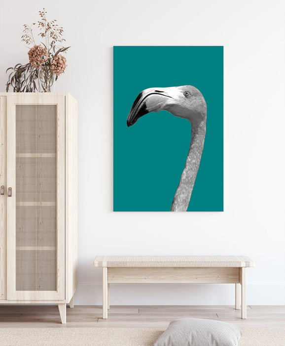 Flamingo Canvas Art – Black And White Teal Wall Decor On Premium Canvas Print