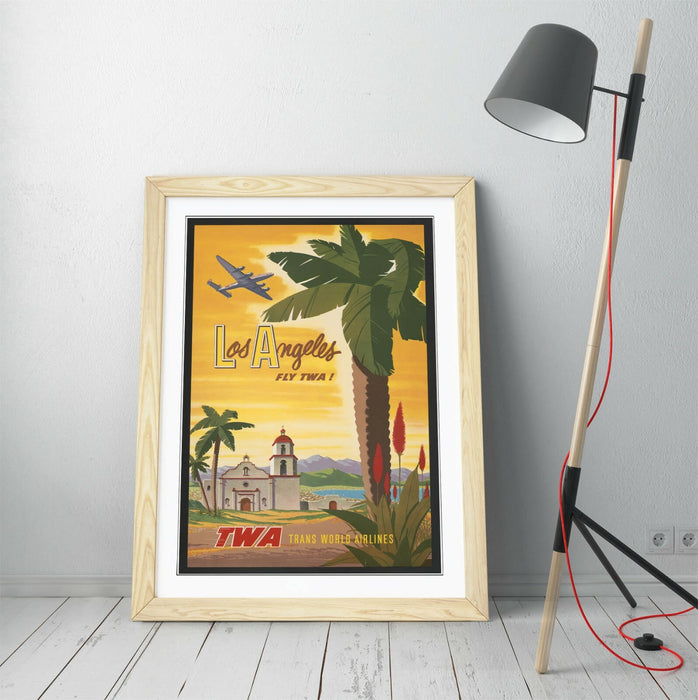 RETRO LOS ANGELES TRAVEL POSTER -FRAMED WALL ART PICTURE PRINT- GREEN