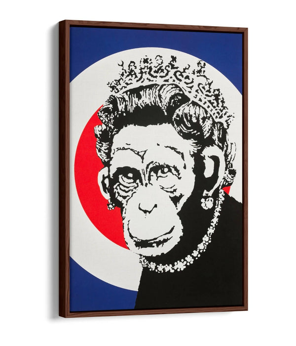 BANKSY MONKEY QUEEN FLOAT EFFECT CANVAS WALL ART PIC PRINT GRAFFITI- BLUE RED