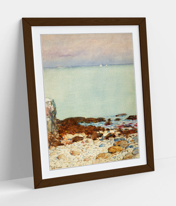 Framed Wall Art - Childe Hassam Isle Of Shoals Coastal Landscape Print With Natural Wood Frame