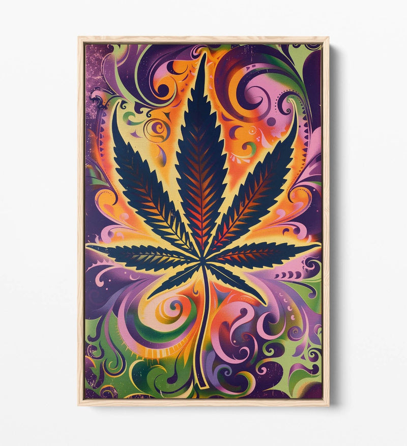Weed Leaf Canvas Art - Multi Colour Artwork | Float Effect Canvas Print