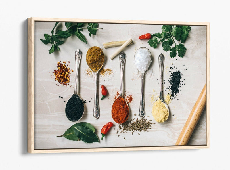 Canvas Wall Art - Kitchen Herbs Spices Print | Handmade UK Float Effect Frame