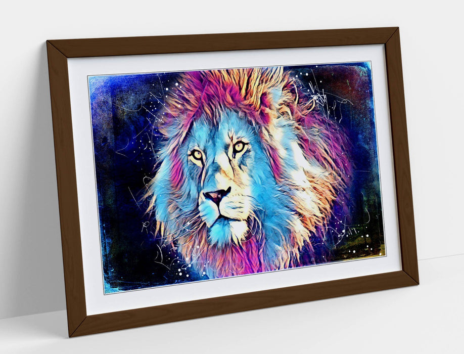 PURPLE BLUE LION SKETCH BLACK BACKGROUND -FRAMED ART POSTER PICTURE PRINT