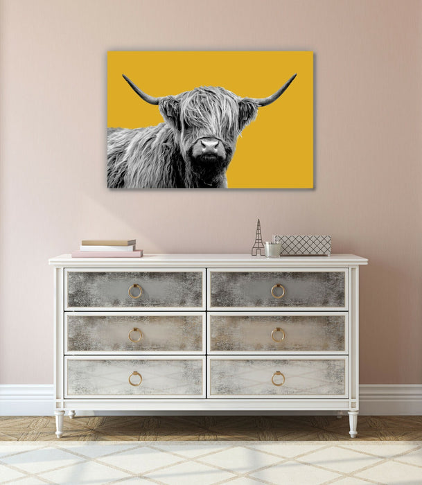 Highland Cow Canvas Art - Black White Wall Art | Rustic Farmhouse Decor