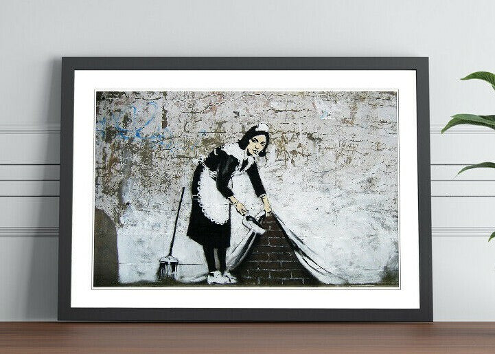 Banksy Framed Poster – Urban Street Art Print With Woodgrain Frame