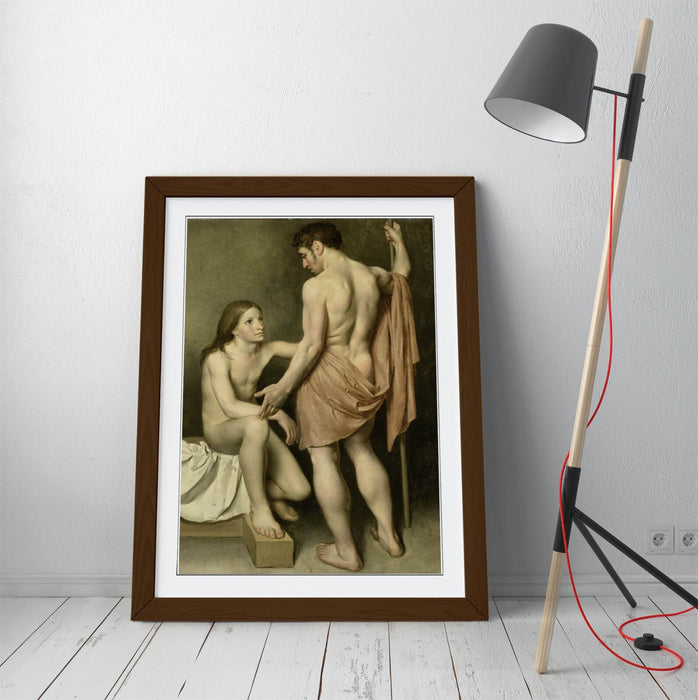 Framed Art Poster - Study of a Man and Woman | Matte Paper Print with Woodgrain Frame