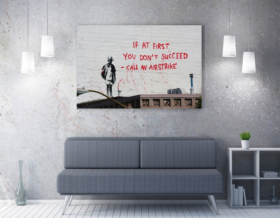 Banksy Graffiti Canvas – Call An Airstrike Print | Premium Wall Art, Handmade UK