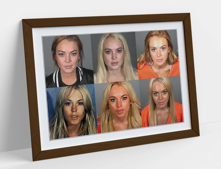 LINDSEY LOHAN MUGSHOTS -ART FRAMED POSTER PICTURE PRINT ARTWORK- GREY