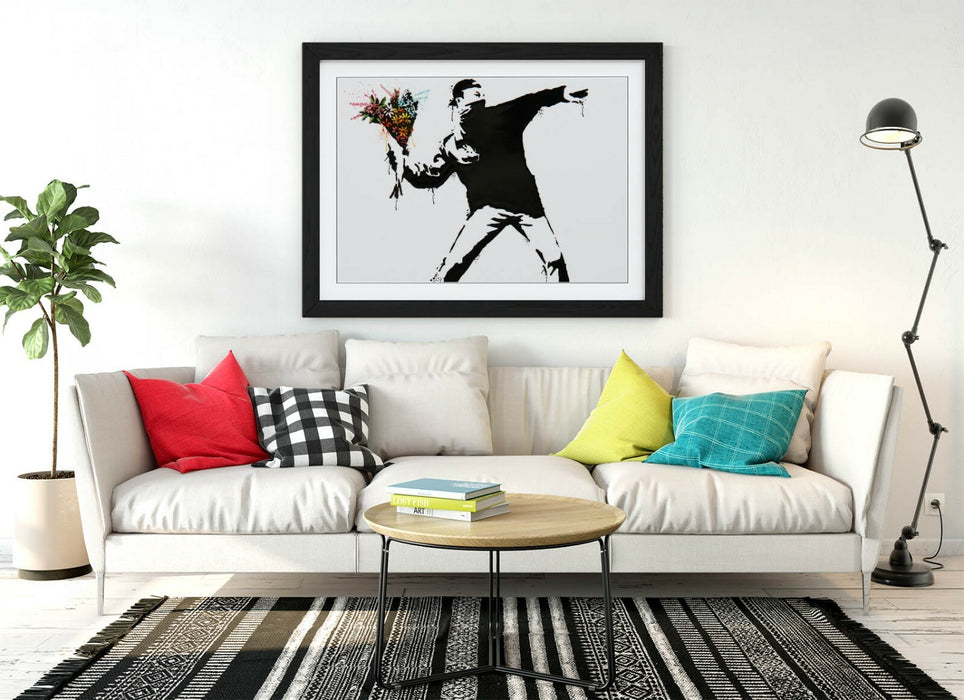 BANKSY, FLOWER BOMBER SPLASH ART -FRAMED WALL ART PICTURE PRINT
