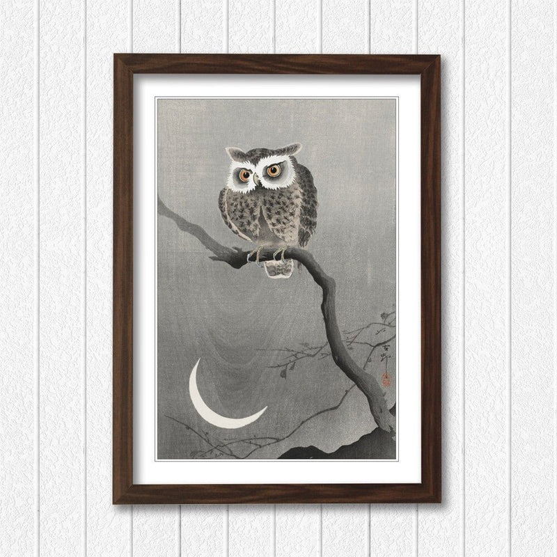 Cool Owl Wall Art – Handmade UK Framed Japanese Wall Decor With Natural Wood Frame