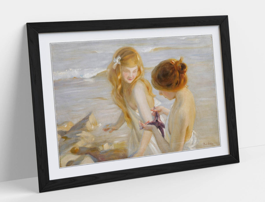 Framed Wall Art Poster - Two Girls With Starfish Painting Print | Handmade Decor