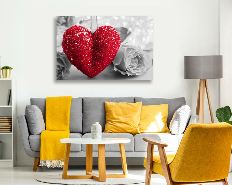Canvas Wall Art - Heart Rose Love Artwork | Framed Handmade Print