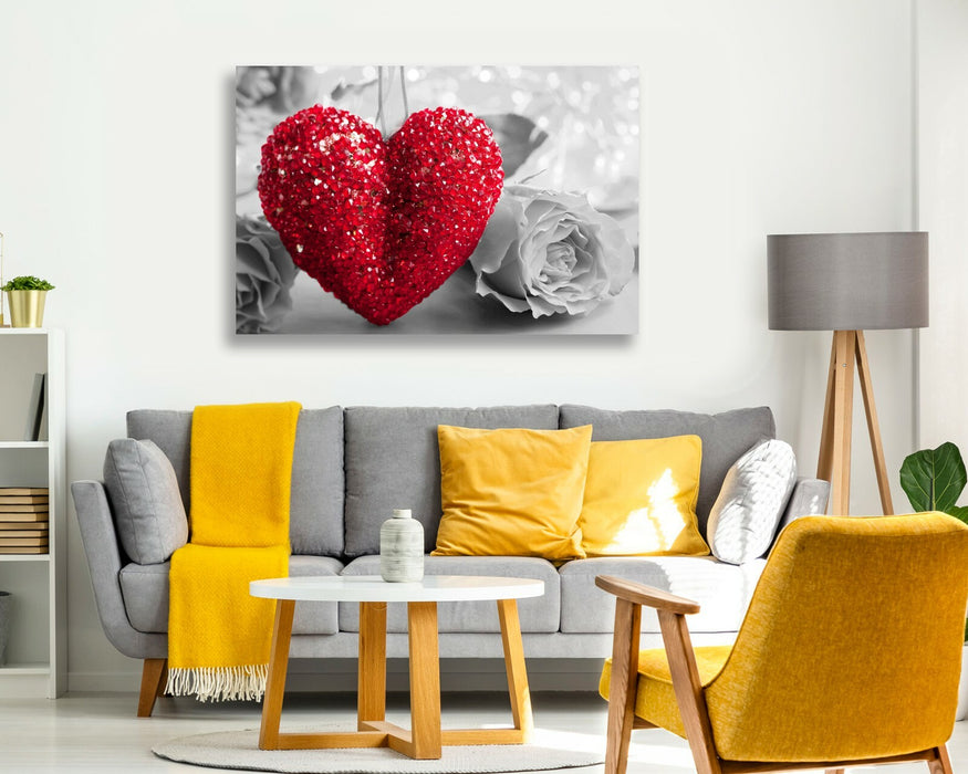 Canvas Wall Art - Heart Rose Love Artwork | Framed Handmade Print