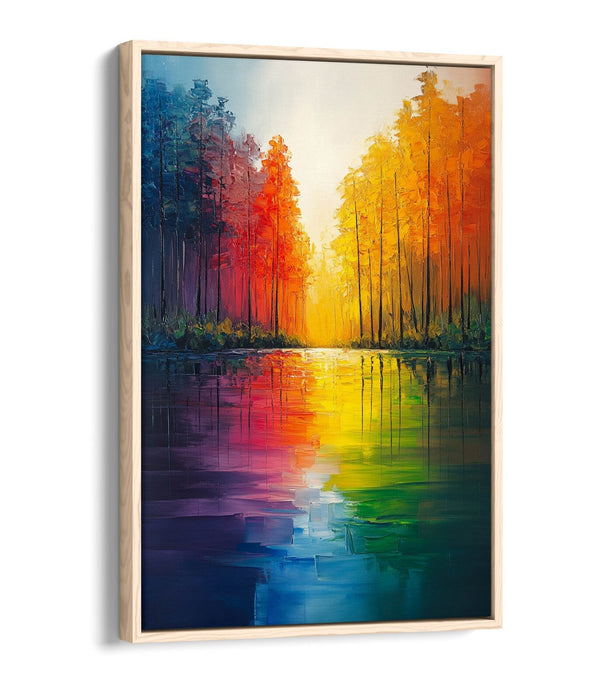 Canvas Wall Art - Rainbow Forest And Lake Float Effect On Premium MDF Frame