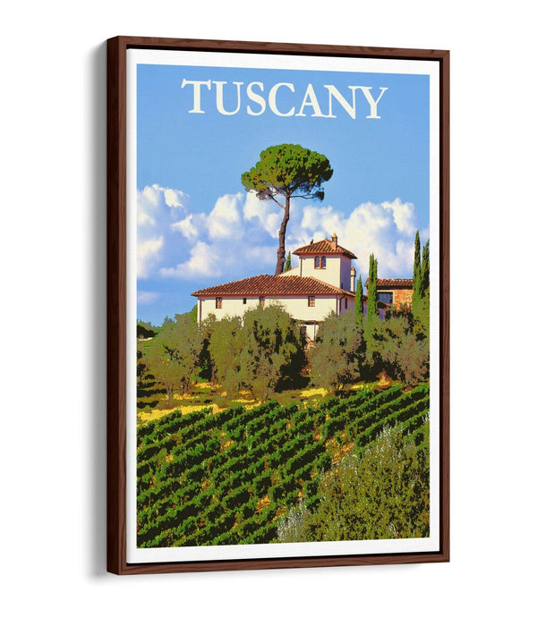 VINTAGE RETRO TUSCANY TRAVEL POSTER -FLOAT EFFECT CANVAS ART PRINT- BLUE