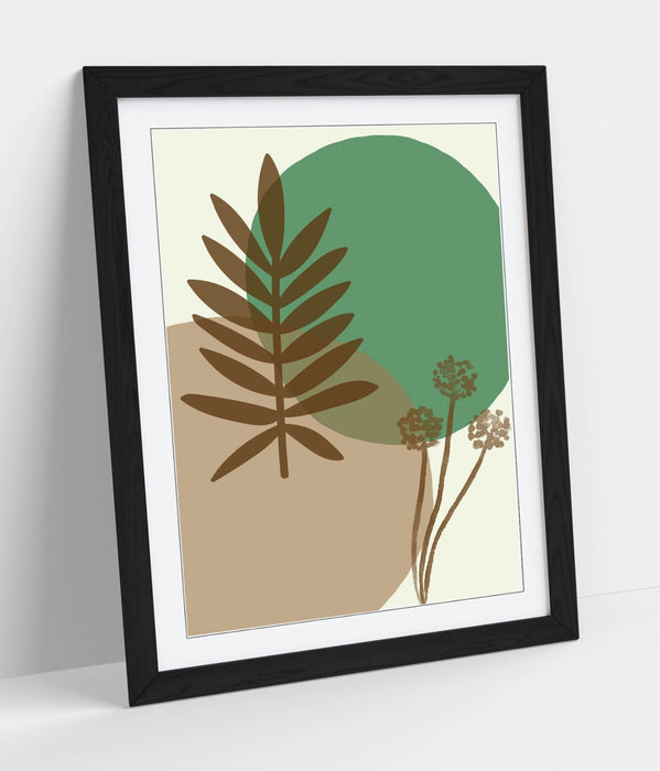 BOTANICAL BAUHAUS LEAF MINIMALIST SAGE-FRAMED WALL ART PICTURE PRINT ARTWORK