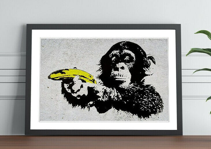 BANKSY MONKEY BANANA  GUN FRAMED STREET ART POSTER PICTURE PRINT 4 SIZES