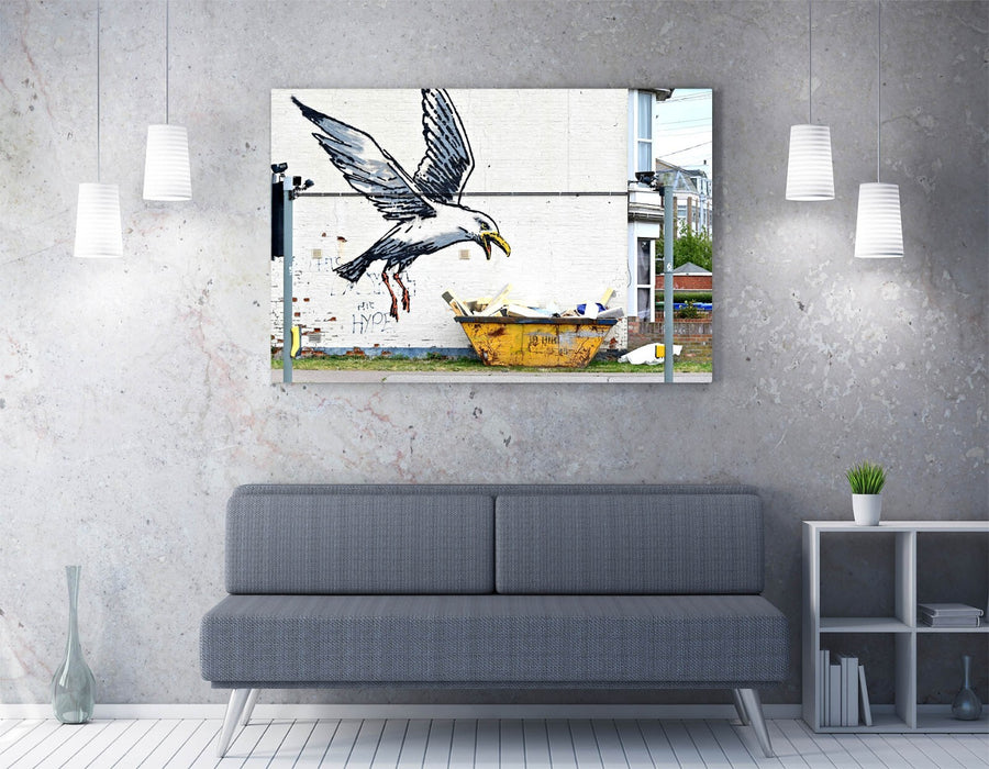 Canvas Wall Art - Banksy Spraycation Seagull Graffiti Print on Archival Grade Canvas